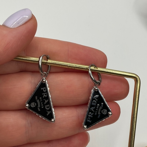 Anthropologie Black and Silver Triangle Earrings - Picture 1 of 4